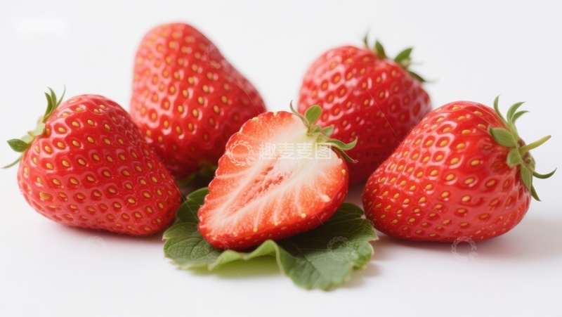高清大图下载【趣麦麦图】新鲜草莓特写，一颗切开展示内部