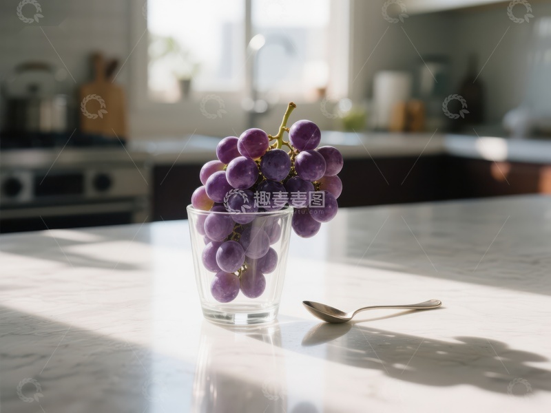 高清大图下载【趣麦麦图】厨房台面上的葡萄杯