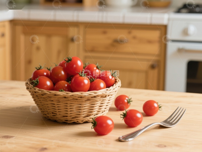 高清大图下载【趣麦麦图】厨房台面上的樱桃番茄篮