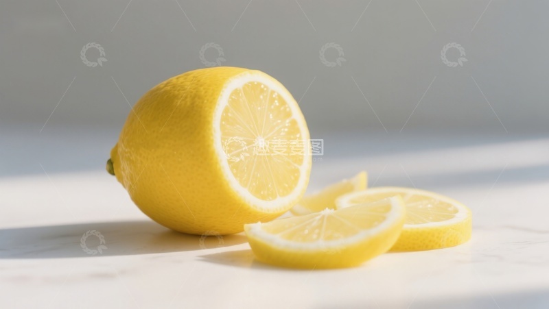 高清大图下载【趣麦麦图】新鲜柠檬切片，阳光照射