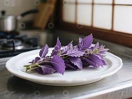 紫色香草置于白色盘中