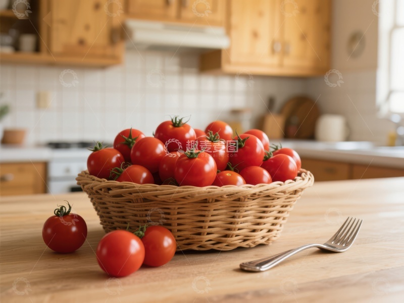 高清大图下载【趣麦麦图】厨房台面上的番茄篮