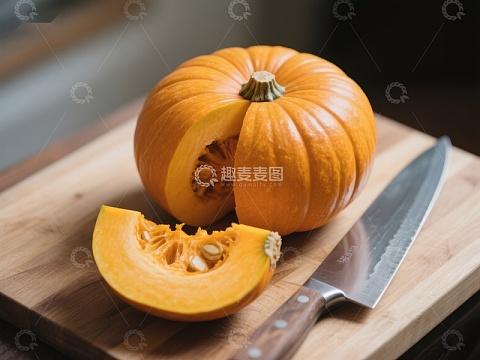 切开的南瓜与刀具