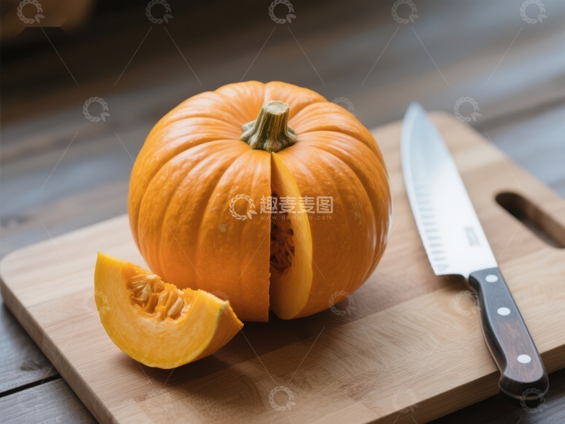 高清大图下载【趣麦麦图】切开的南瓜与刀具