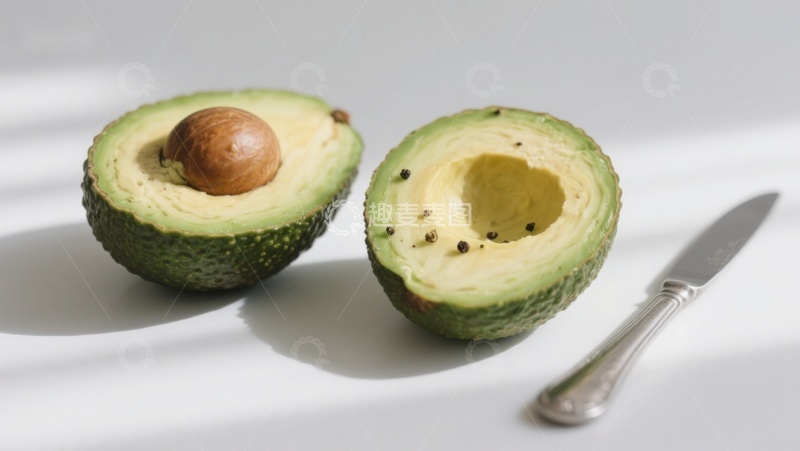 高清大图下载【趣麦麦图】切开的牛油果与刀具