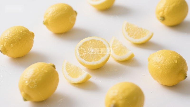 高清大图下载【趣麦麦图】新鲜柠檬散落桌面