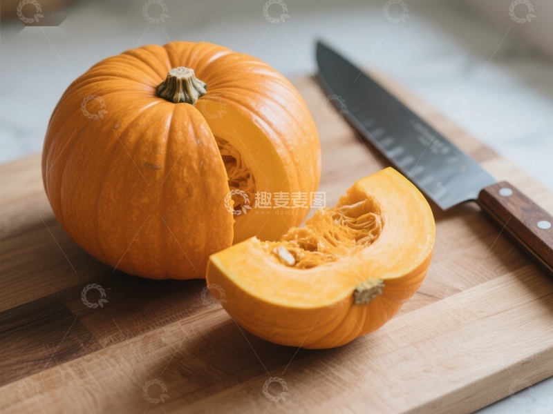 高清大图下载【趣麦麦图】切开的南瓜与刀具