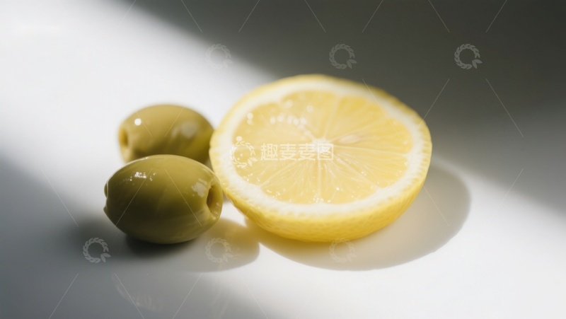高清大图下载【趣麦麦图】柠檬切片与橄榄的静物组合