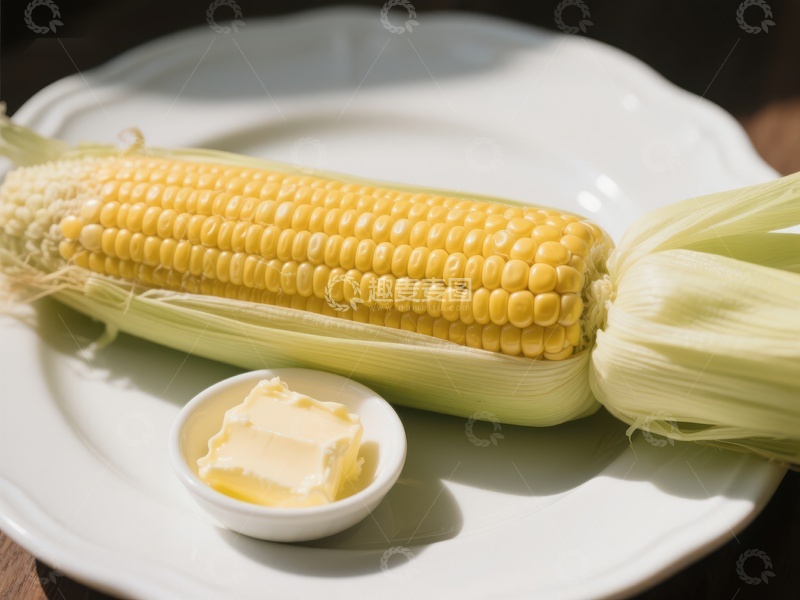 高清大图下载【趣麦麦图】新鲜玉米配黄油，盘中美食