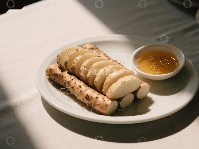 高清大图下载【趣麦麦图】新鲜山药切片配蜂蜜酱