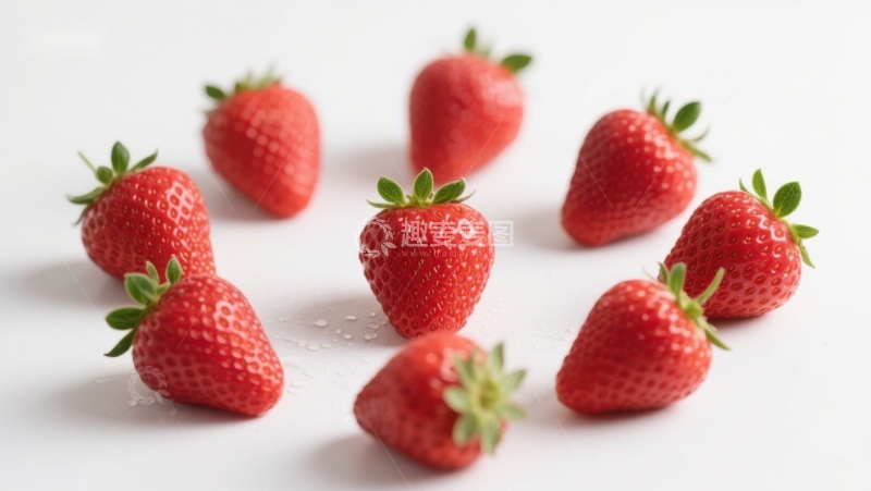 高清大图下载【趣麦麦图】新鲜草莓散落白色背景