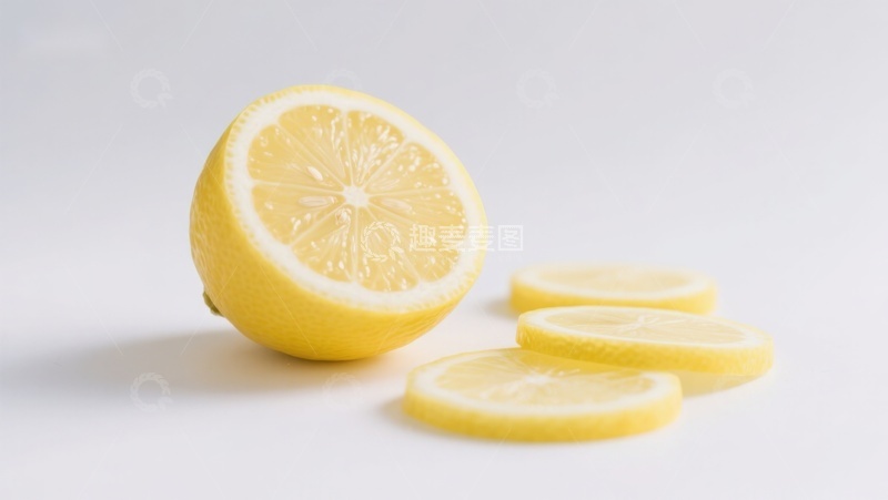 高清大图下载【趣麦麦图】新鲜柠檬切片，白色背景