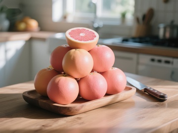 厨房台面上的葡萄柚堆叠