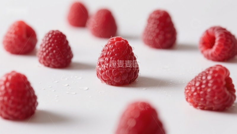 高清大图下载【趣麦麦图】新鲜覆盆子散落白色背景