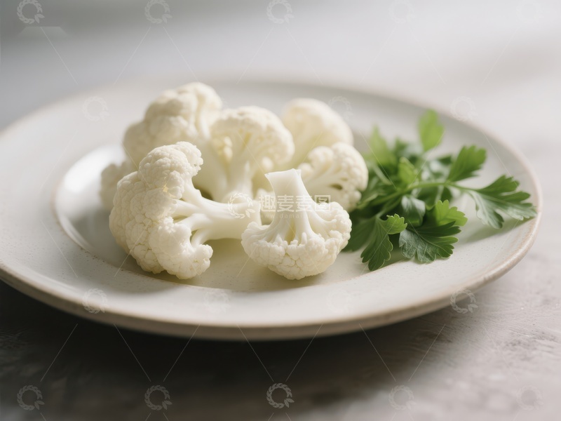 高清大图下载【趣麦麦图】新鲜花椰菜与香菜置于盘中