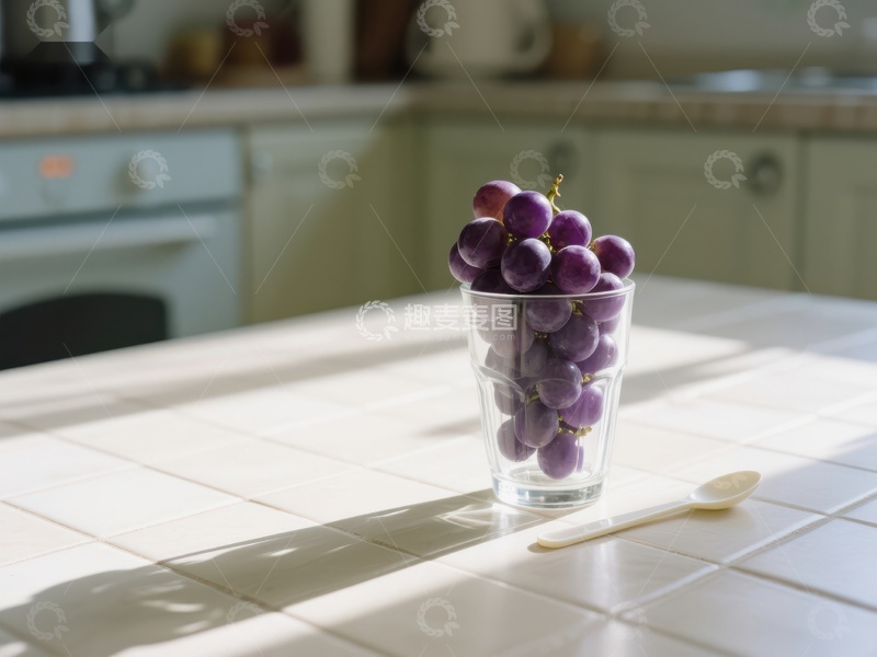 高清大图下载【趣麦麦图】厨房台面上的葡萄杯