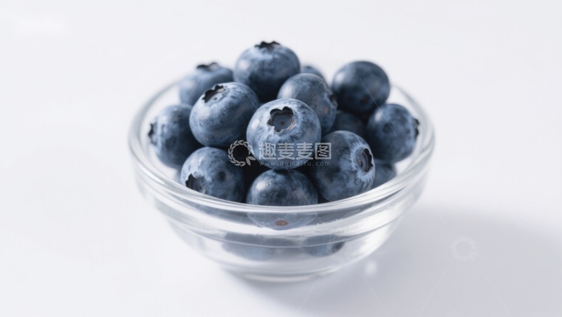 高清大图下载【趣麦麦图】新鲜蓝莓盛于透明碗中