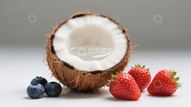 高清大图下载【趣麦麦图】椰子与草莓蓝莓的清新组合
