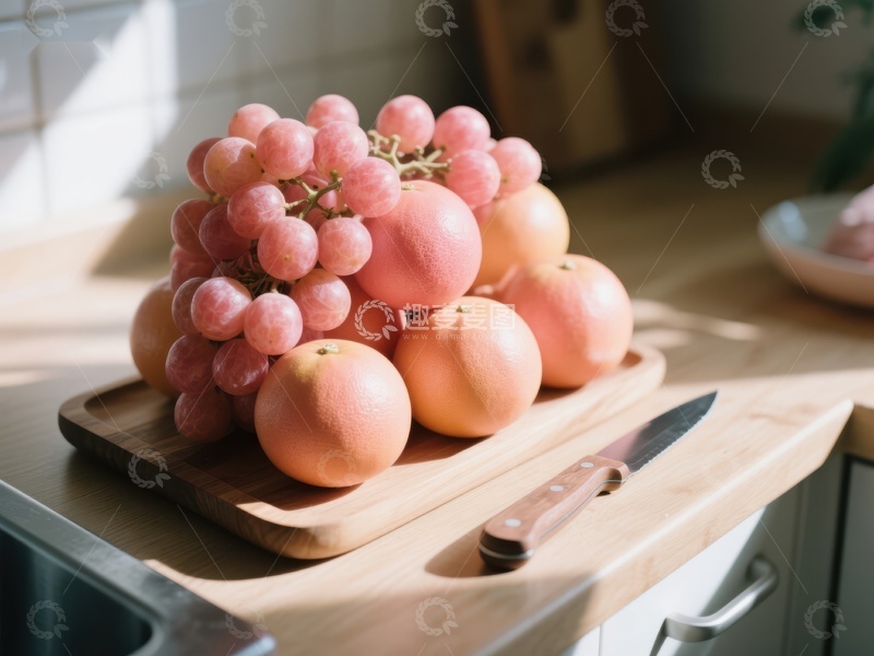 高清大图下载【趣麦麦图】厨房台面上的水果与刀具