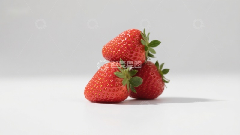 高清大图下载【趣麦麦图】三颗新鲜草莓堆叠
