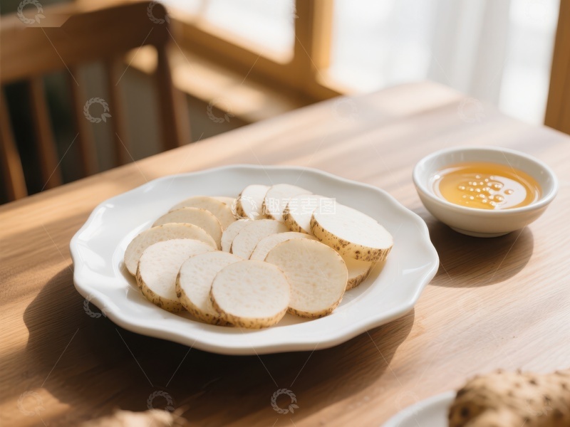 高清大图下载【趣麦麦图】切片山药配蘸料，清新餐桌美食