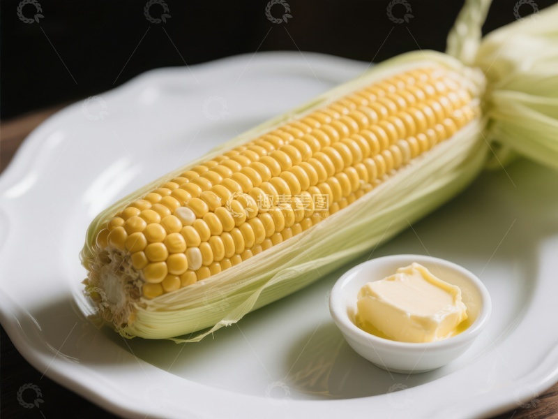 高清大图下载【趣麦麦图】新鲜玉米配黄油，盘中呈现