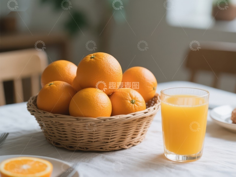 高清大图下载【趣麦麦图】橙子与果汁：清新早餐