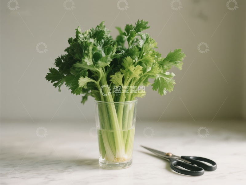 高清大图下载【趣麦麦图】新鲜香菜置于玻璃杯中