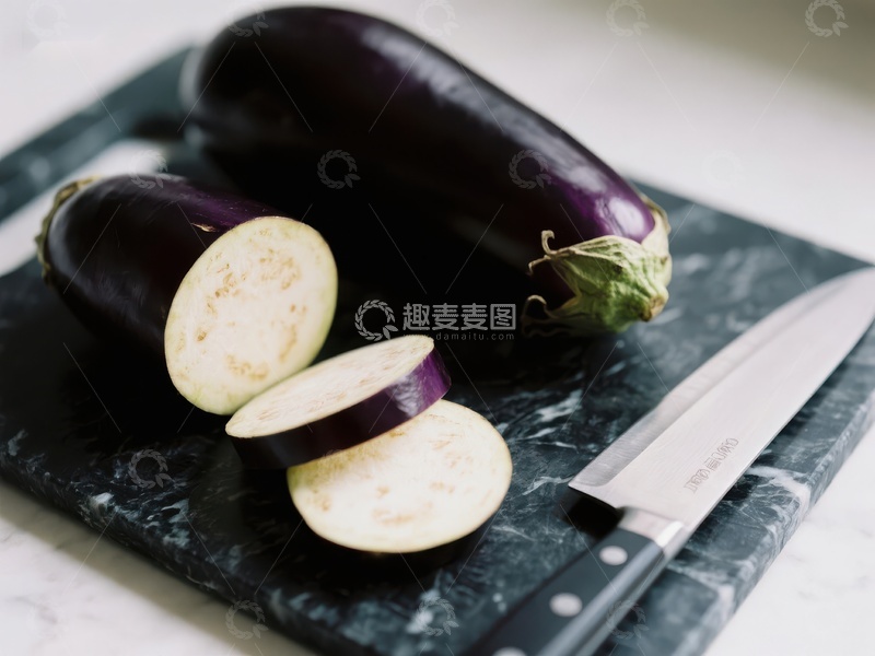 高清大图下载【趣麦麦图】切片茄子与刀具