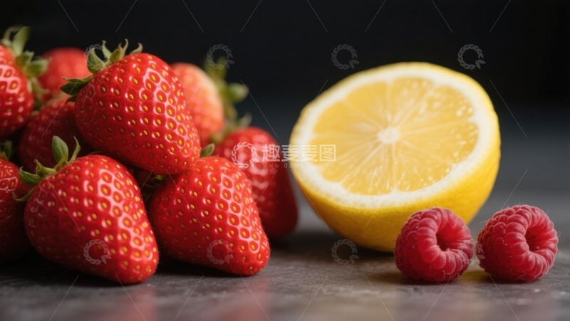 高清大图下载【趣麦麦图】新鲜草莓与柠檬的组合