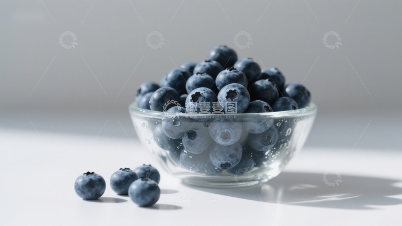 高清大图下载【趣麦麦图】玻璃碗中的新鲜蓝莓