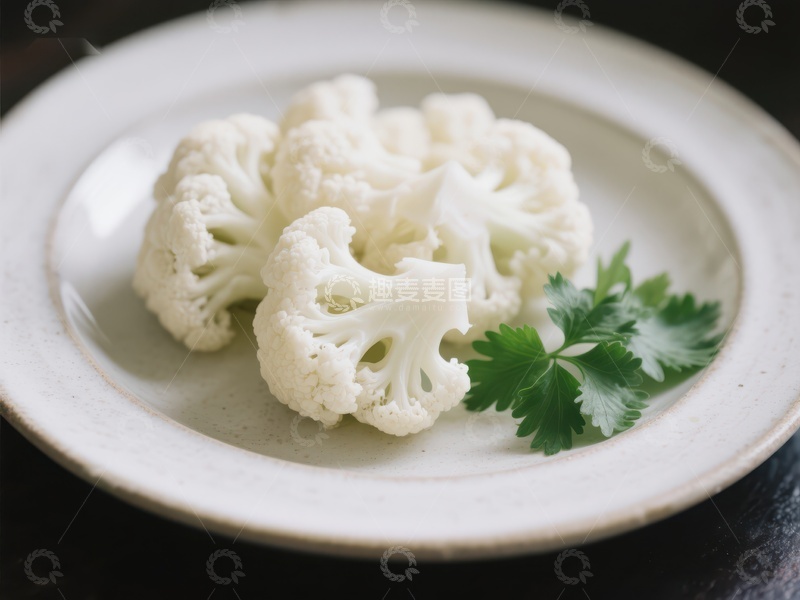 高清大图下载【趣麦麦图】盘中新鲜花椰菜与香菜