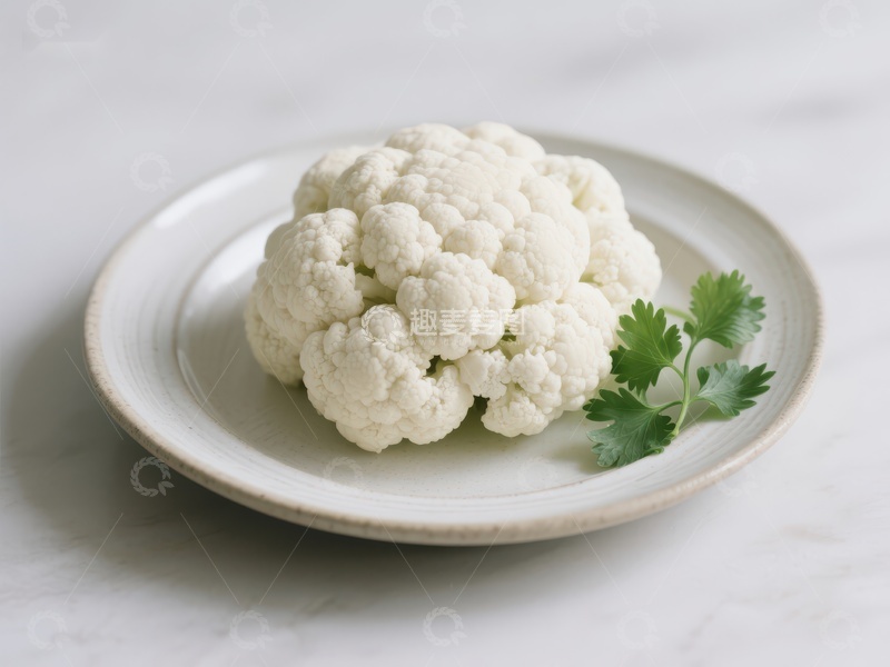 高清大图下载【趣麦麦图】新鲜花椰菜置于白色盘中