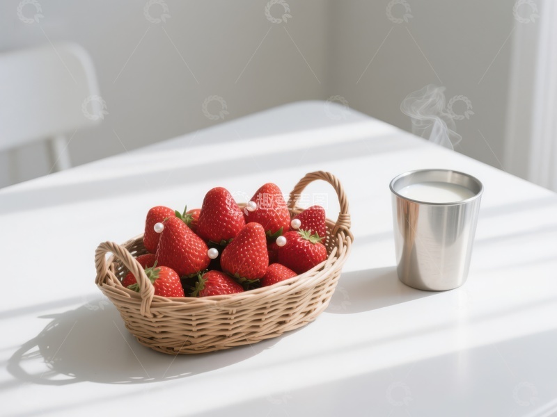 高清大图下载【趣麦麦图】新鲜草莓与热饮的静谧早餐