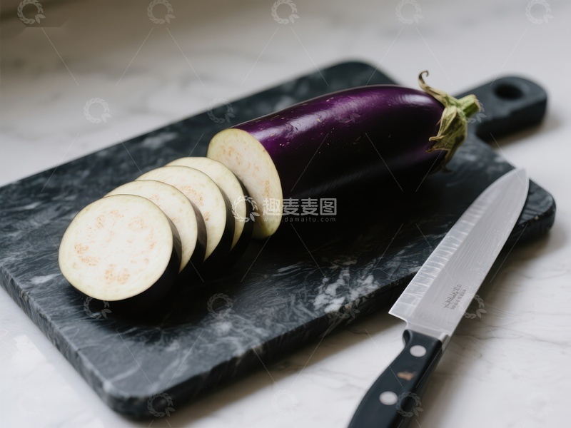 高清大图下载【趣麦麦图】切片茄子与刀具