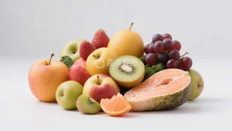 高清大图下载【趣麦麦图】新鲜水果与鲑鱼的健康组合