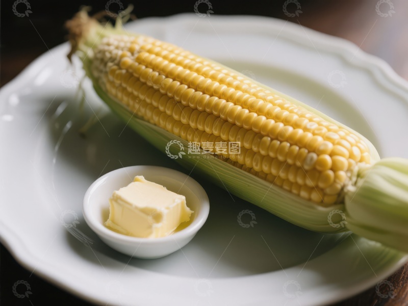高清大图下载【趣麦麦图】新鲜玉米配黄油，盘中美食