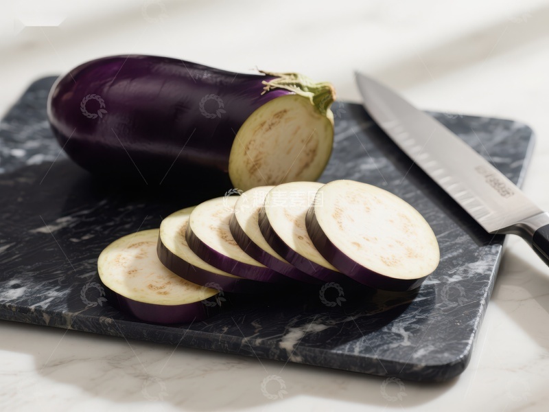 高清大图下载【趣麦麦图】切片茄子与刀具