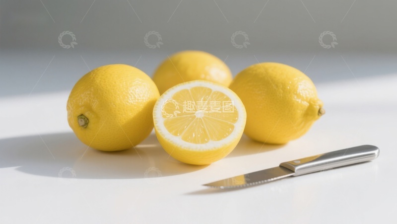 高清大图下载【趣麦麦图】新鲜柠檬与刀具静物图