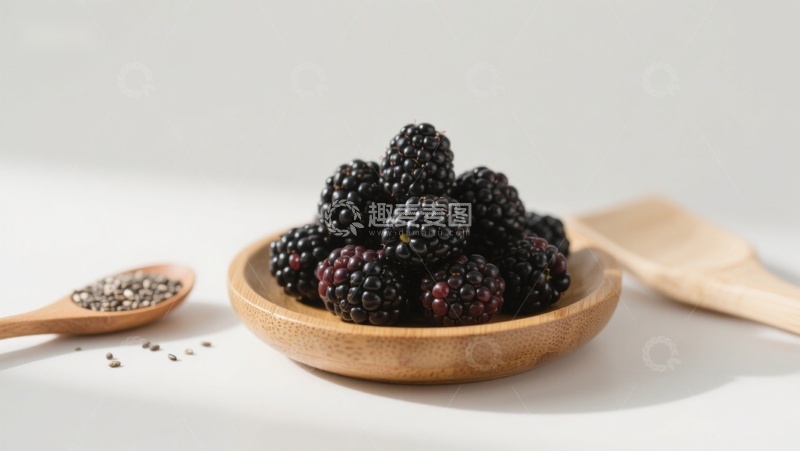 高清大图下载【趣麦麦图】木碗中的黑莓与奇亚籽