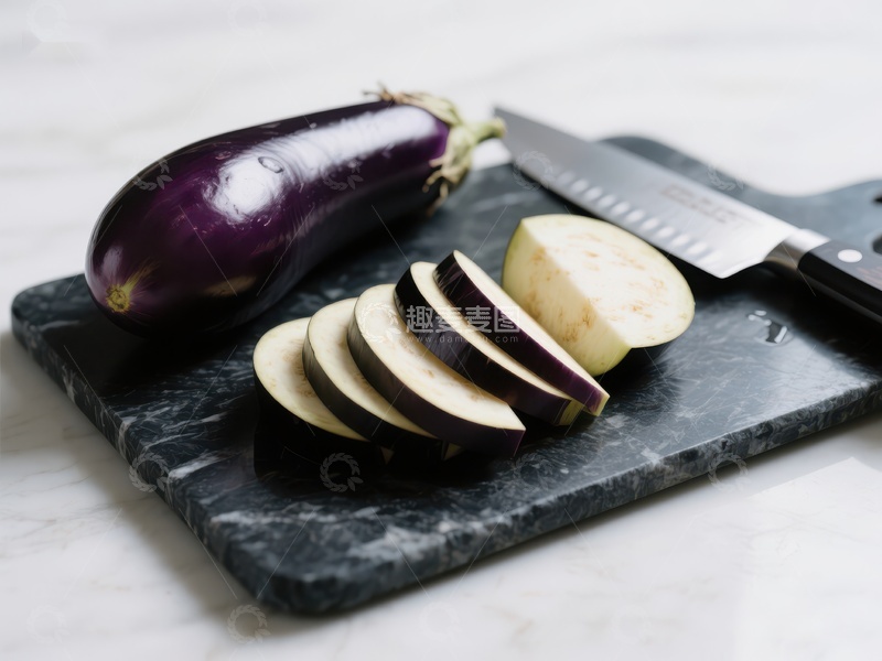 高清大图下载【趣麦麦图】切片茄子与刀具