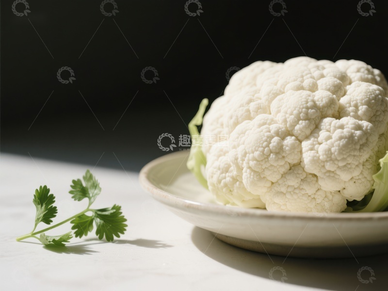 高清大图下载【趣麦麦图】新鲜花椰菜与香菜的静物组合