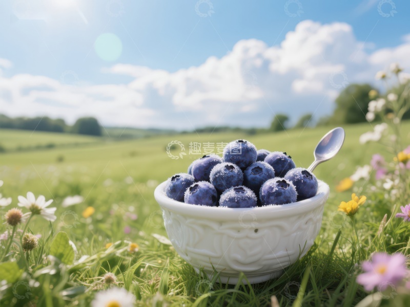 高清大图下载【趣麦麦图】田野中的蓝莓碗