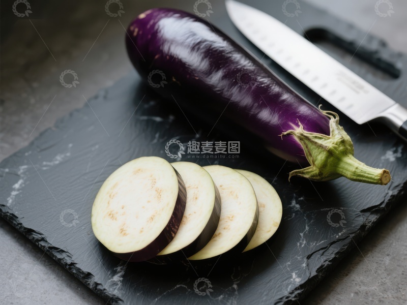 高清大图下载【趣麦麦图】切片茄子与刀具