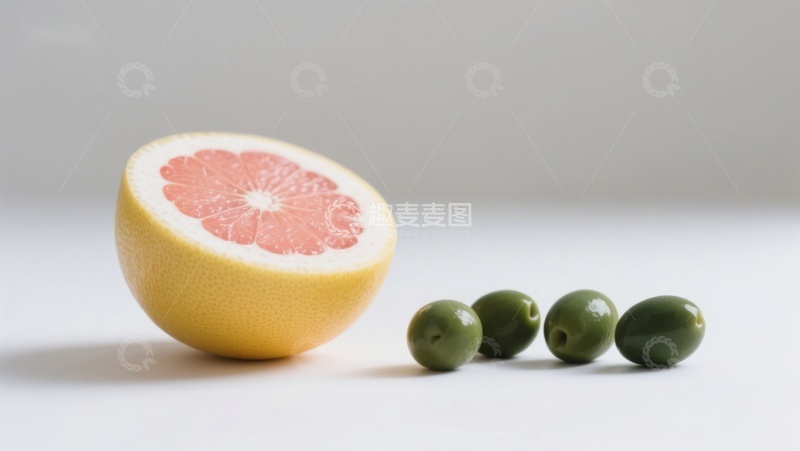 高清大图下载【趣麦麦图】切开的柚子与几颗橄榄
