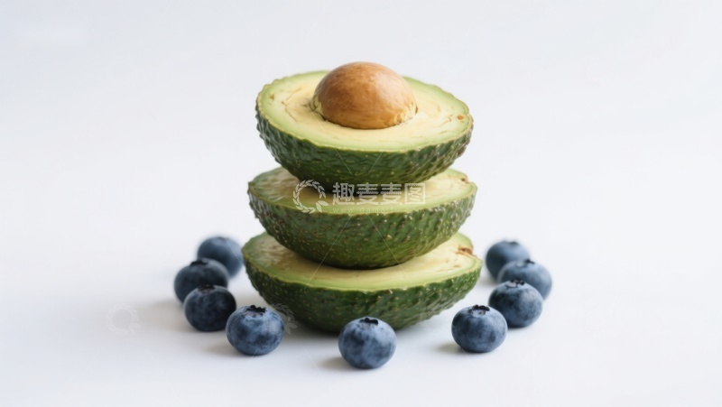 高清大图下载【趣麦麦图】叠放的牛油果与蓝莓