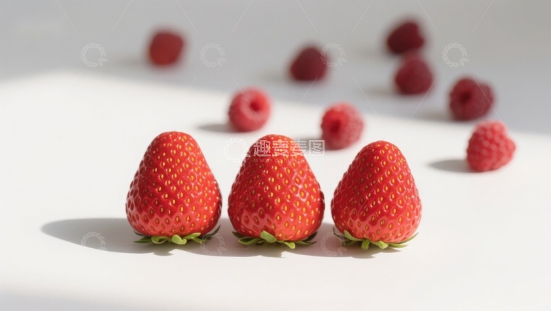 高清大图下载【趣麦麦图】新鲜草莓排列在白色背景上