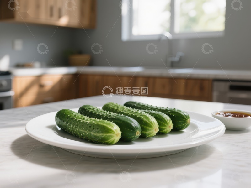 高清大图下载【趣麦麦图】厨房台面上的黄瓜盘