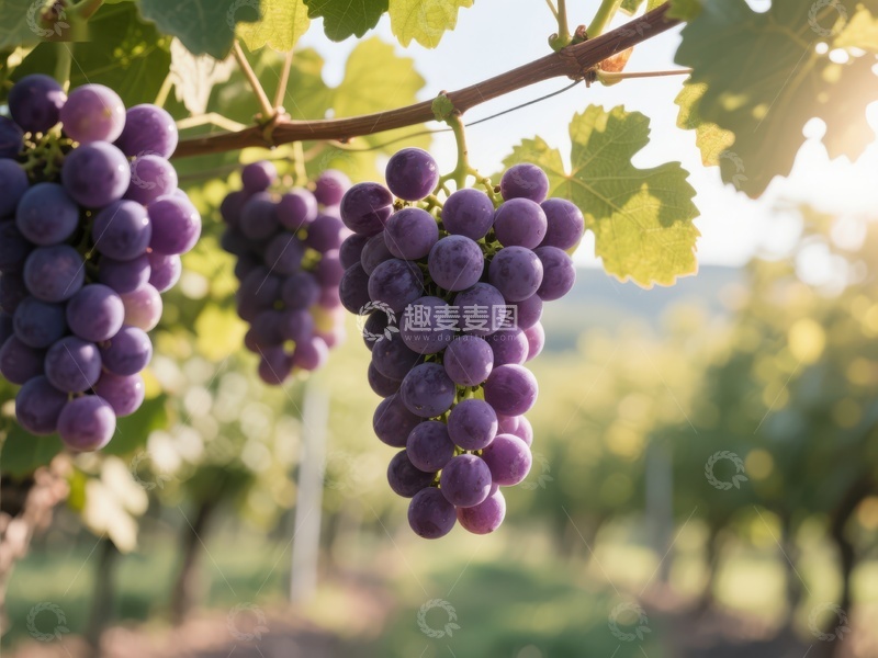 高清大图下载【趣麦麦图】-葡萄园中成熟的紫色葡萄