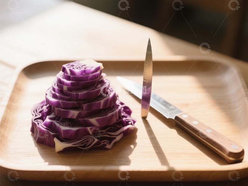 高清大图下载【趣麦麦图】切片紫甘蓝与刀具